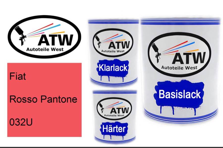 Fiat, Rosso Pantone, 032U: 1L Lackdose + 1L Klarlack + 500ml Härter - Set, von ATW Autoteile West.
